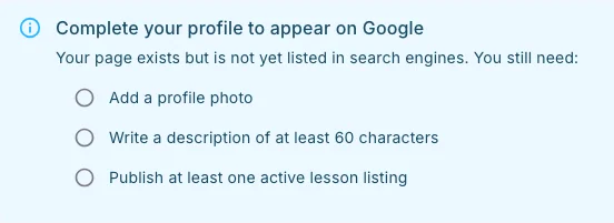 The public tutor profile checklist in the Hola25 web interface