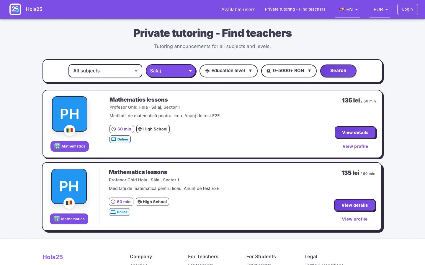Hola25 tutoring search results for comparing published listings