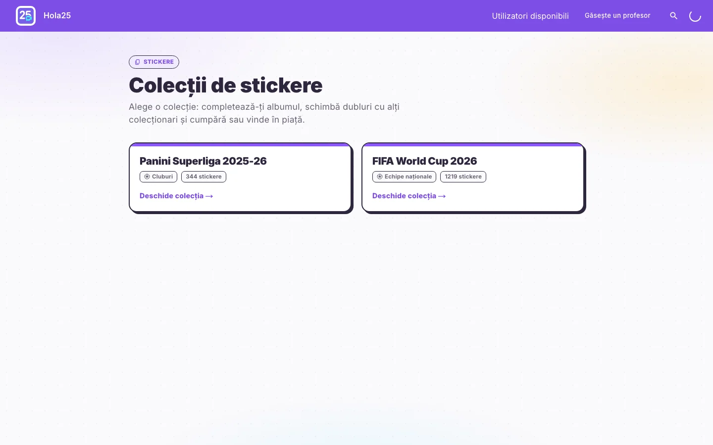 Hola25 hub for choosing an active sticker collection