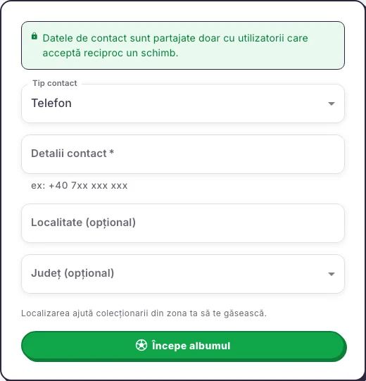 Hola25 form for setting up a sticker collector profile