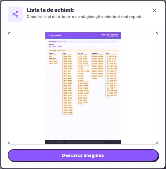 Dialog Hola25 pentru generarea listei de dubluri și lipsuri