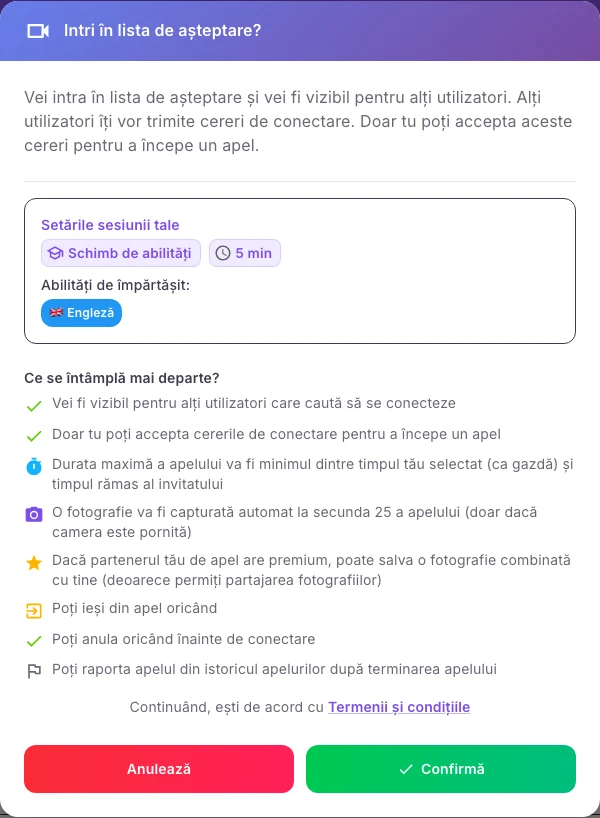 Fereastra de confirmare înainte de intrarea în lista de așteptare Hola25
